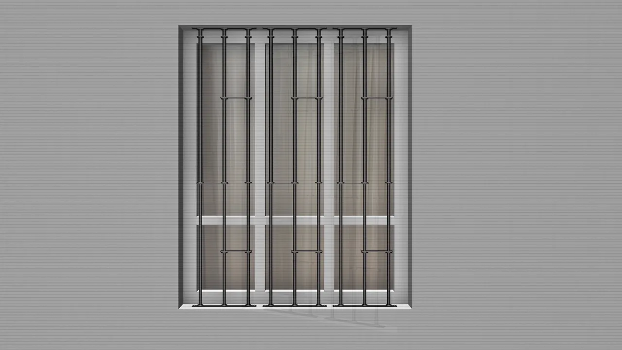 Final installed window security bars viewed from outside, installation complete