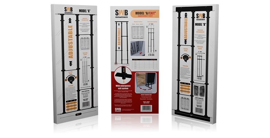 SWB Model A, Model A/EXIT and Model B — all three product boxes